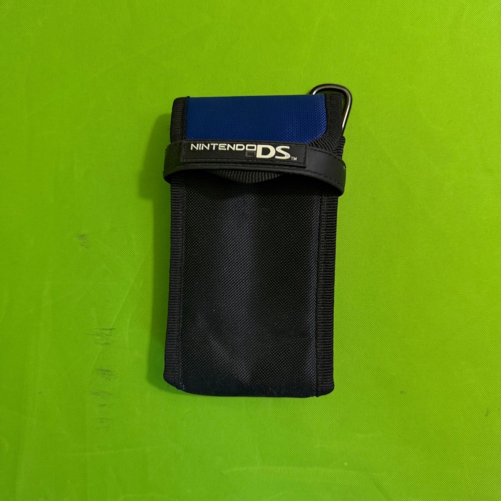 VTG Nintendo DS Carrying Case Pouch Black Blue Nylon Travel Bag with Clip
